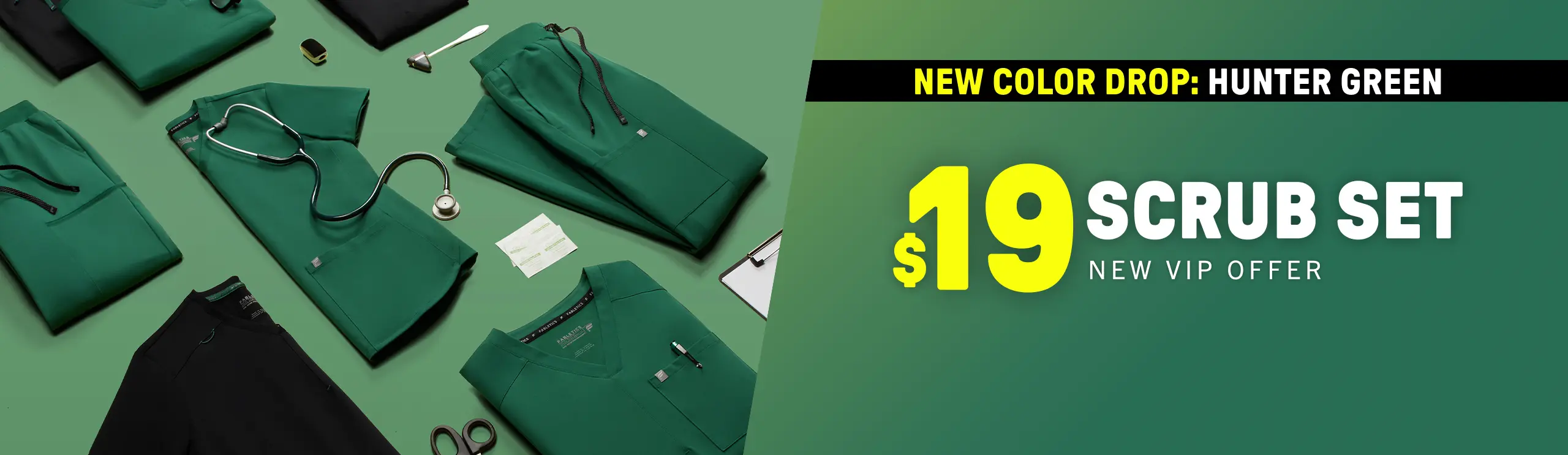 New color drop! Hunter Green. Get your first scrub set for $19 when you checkout as a new VIP member.