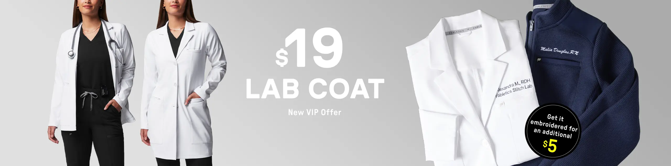 $19 lab coat when you sign up as a new VIP member, click to shop.