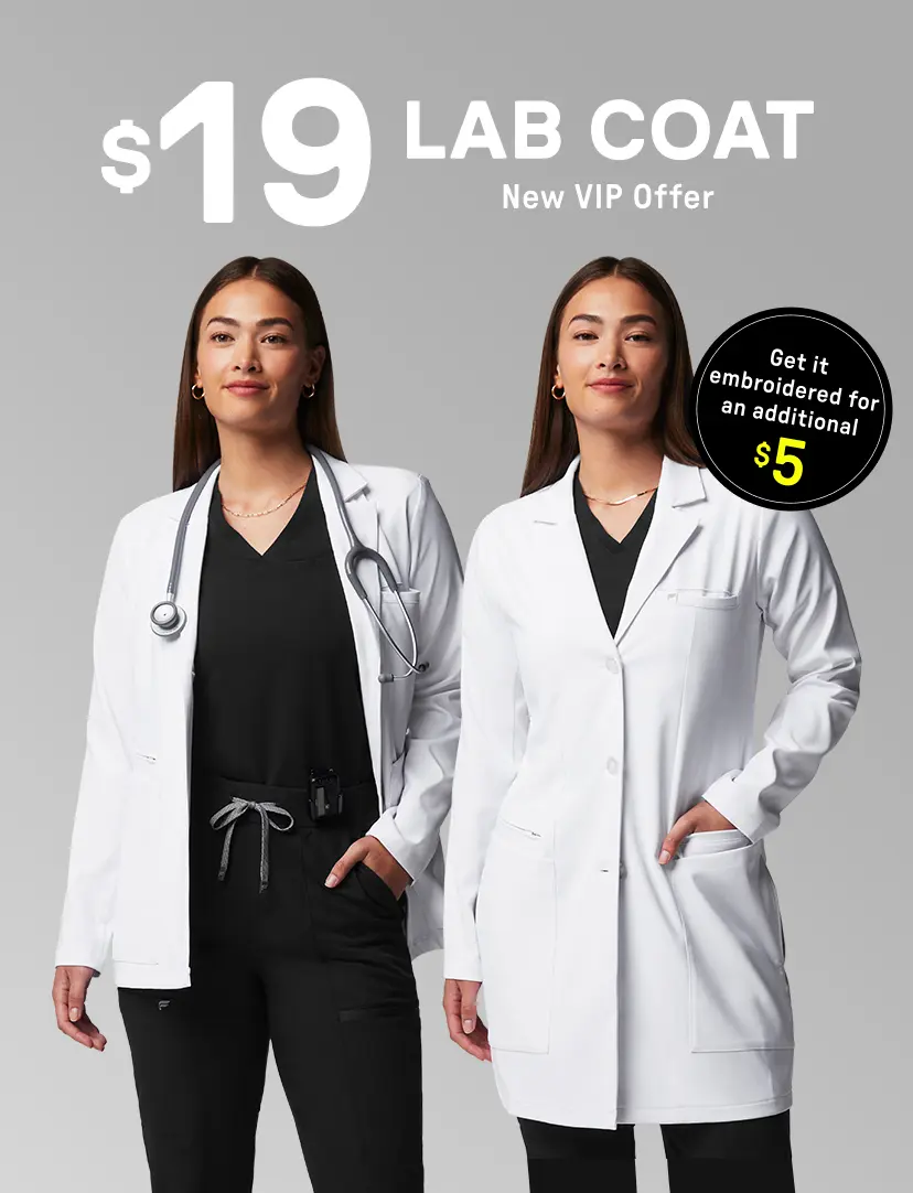 $19 lab coat when you sign up as a new VIP member, click to shop.