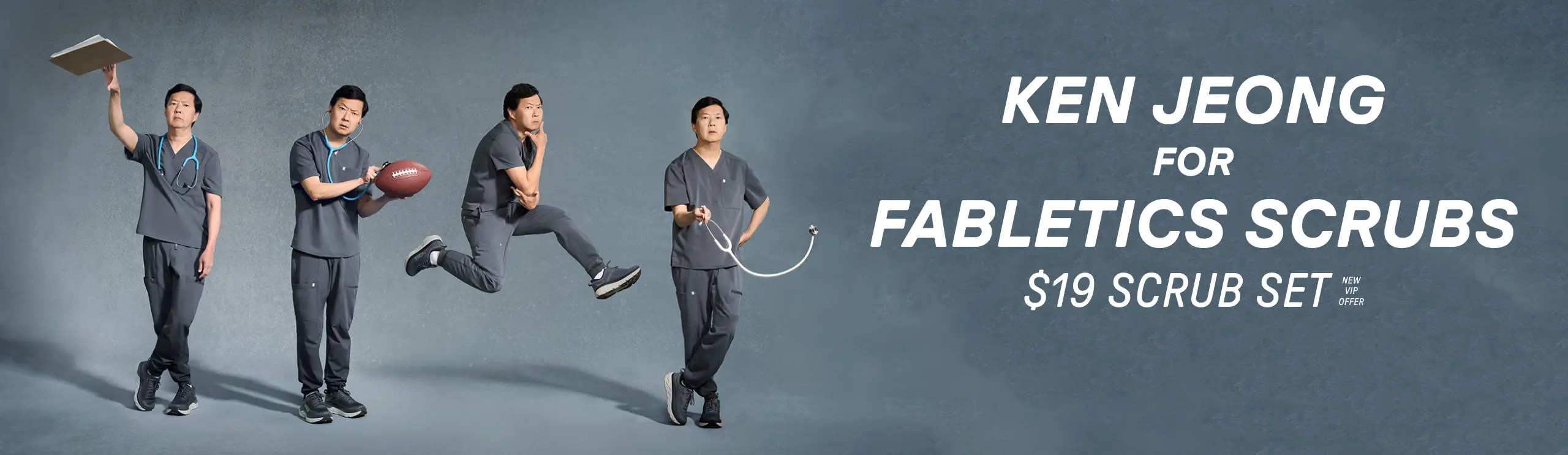 Ken Jeong for Fabletics Scrubs. Get a $19 scrub set when you join as a New VIP member.  Click to unlock offer.