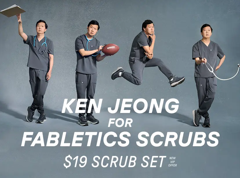 Ken Jeong for Fabletics Scrubs. Get a $19 scrub set when you join as a New VIP member.  Click to unlock offer.