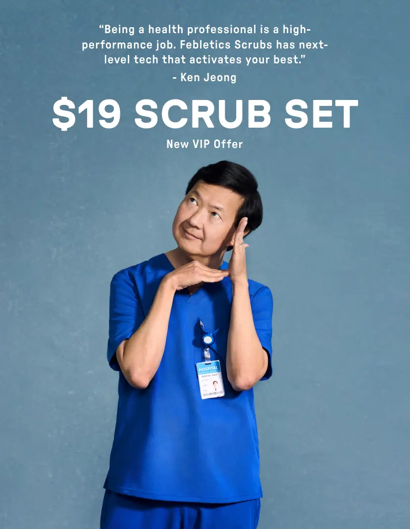 Ken Jeong for Fabletics Scrubs. Get a $19 scrub set when you join as a New VIP member.  Click to unlock offer.