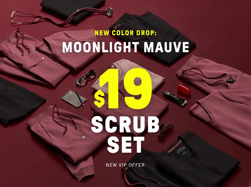 New color drop! Moonlight Mauve. Get your first scrub set for $19 when you join as a new VIP.