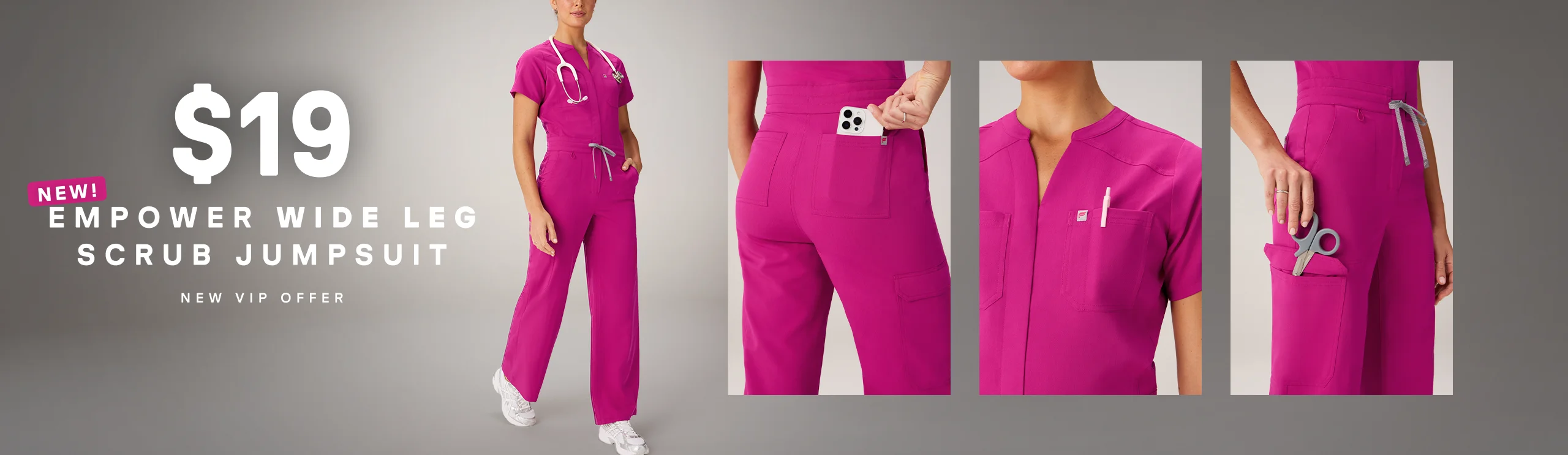 $19 Empower Wide Leg Scrub Jumpsuit. New VIP Offer.