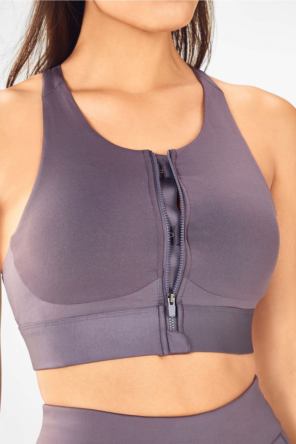 high impact zip front sports bra