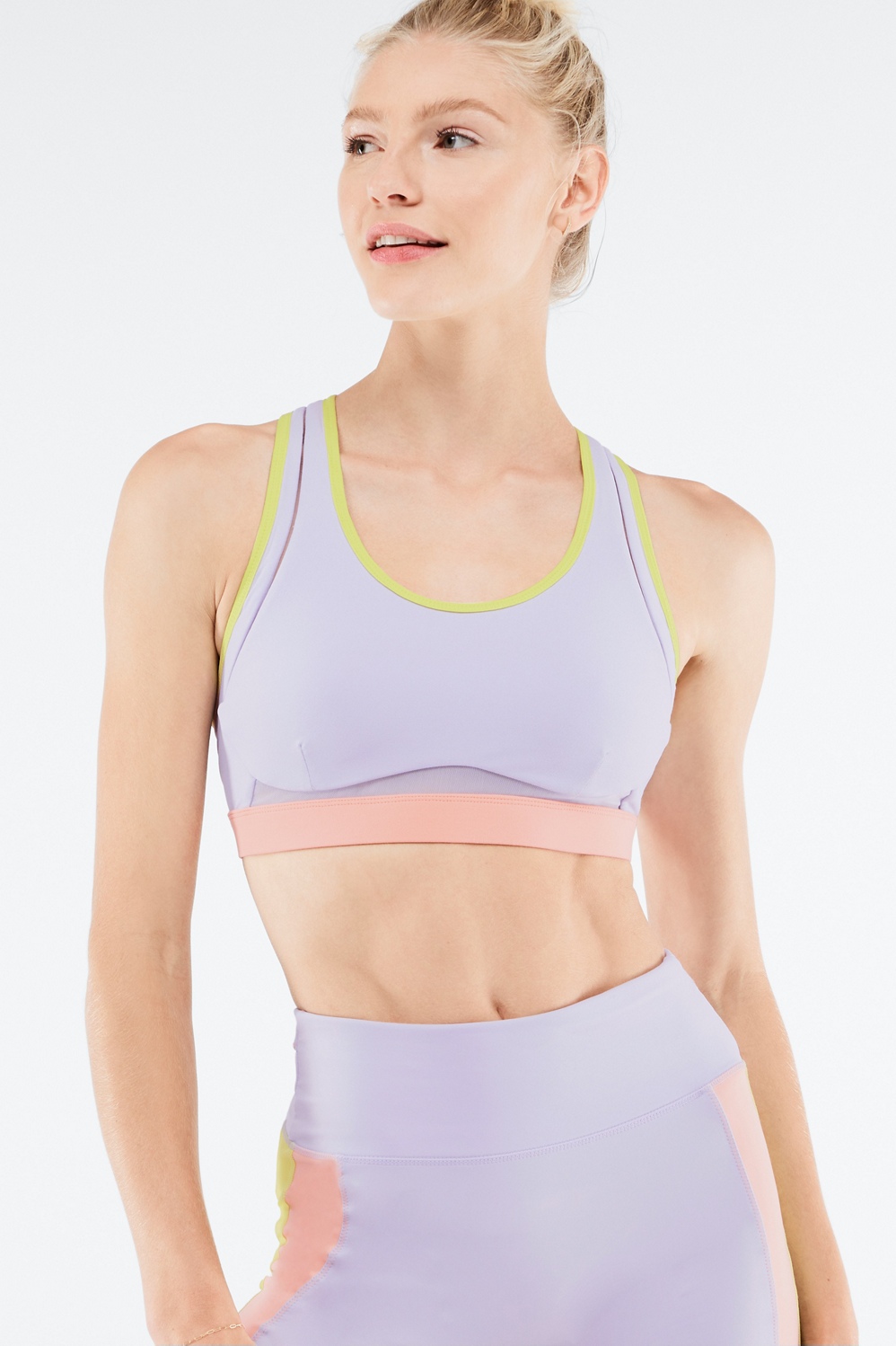 Fabletics Belle High Impact Sports Bra Womens Moonrock/Pink Canyon Size