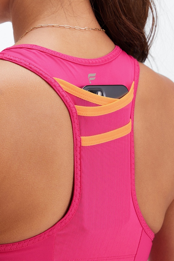 Fabletics Trinity High Impact Sports Bra in Neon Pink Fire