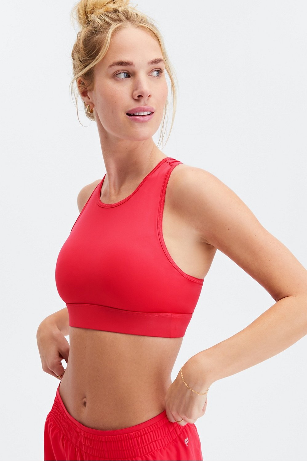 Fabletics Trinity High Impact Sports Bra in Neon Pink Fire