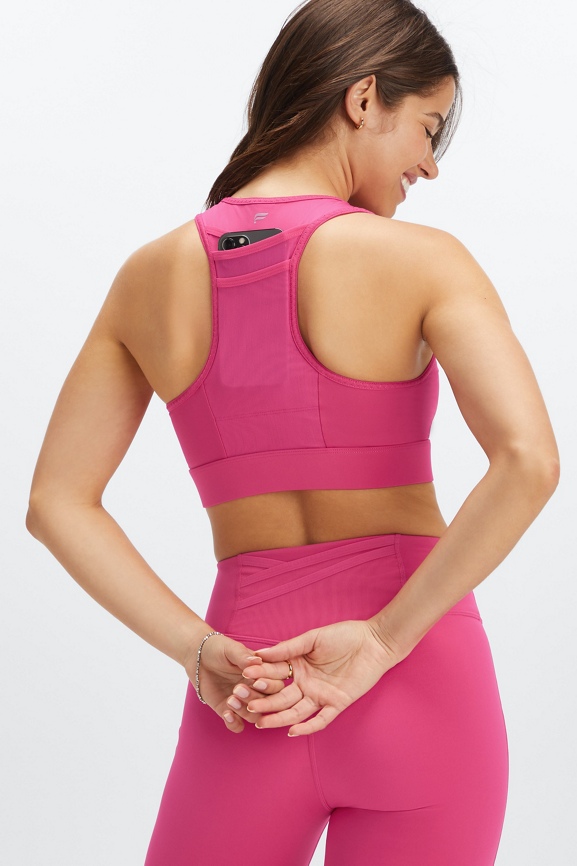 NWT £64 Fabletics Trinity High Impact Sports Bra in Pink Rouge