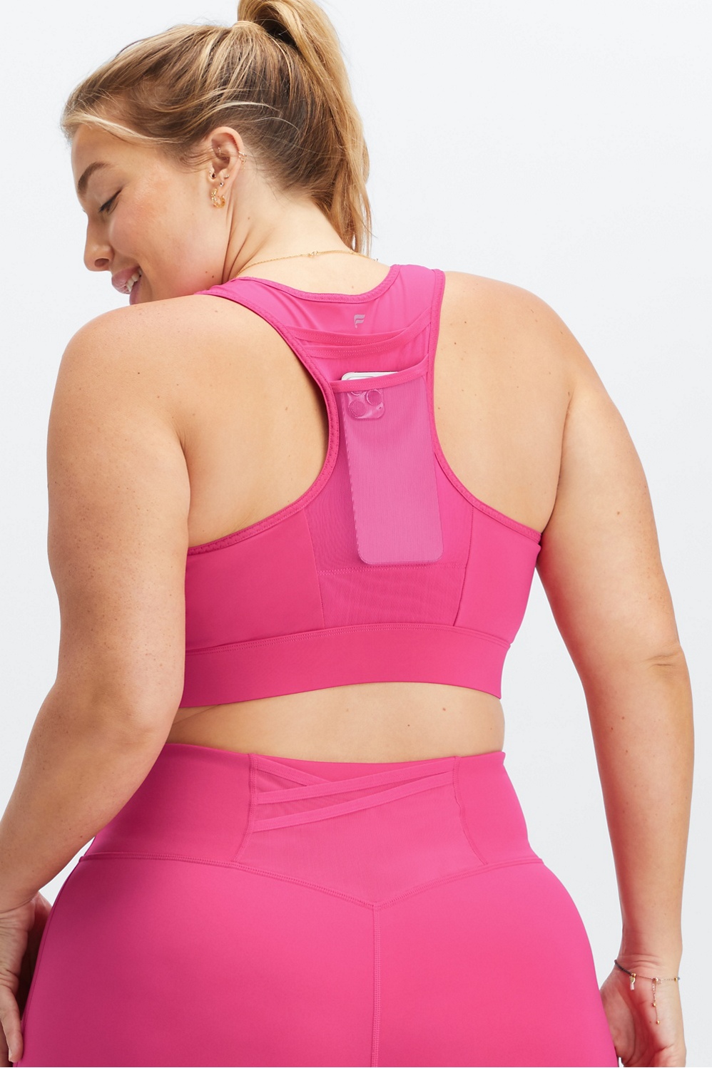 NWT £64 Fabletics Trinity High Impact Sports Bra in Pink Rouge Size S Small