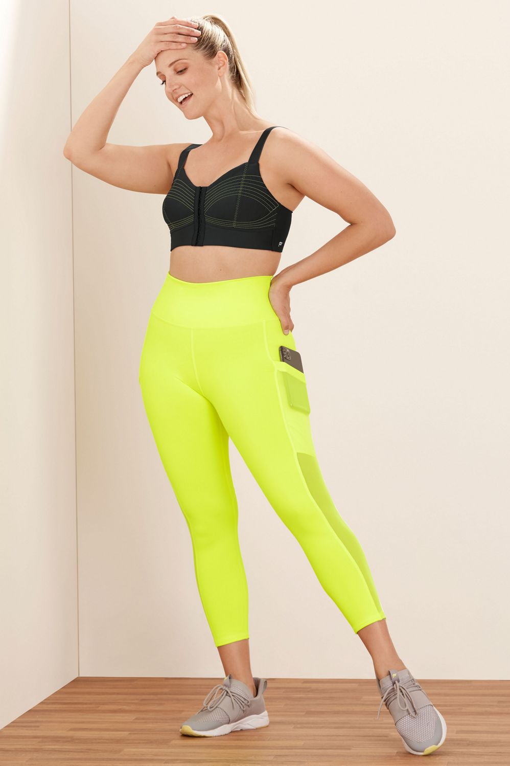 NWT Fabletics Night Shade Gray Neon Green Ines Low Impact Sports