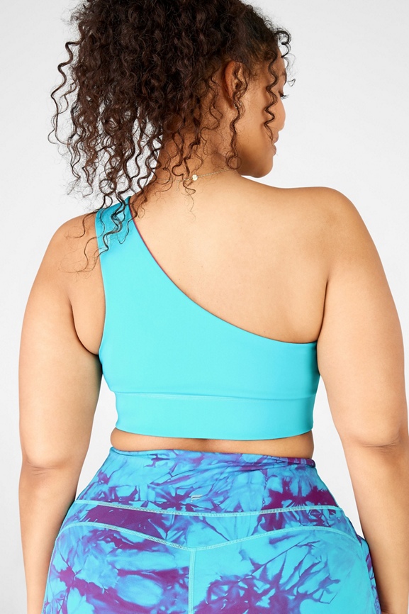 WeWoreWhat Contrast One Shoulder Sports Bra in Set Blue & Match Red