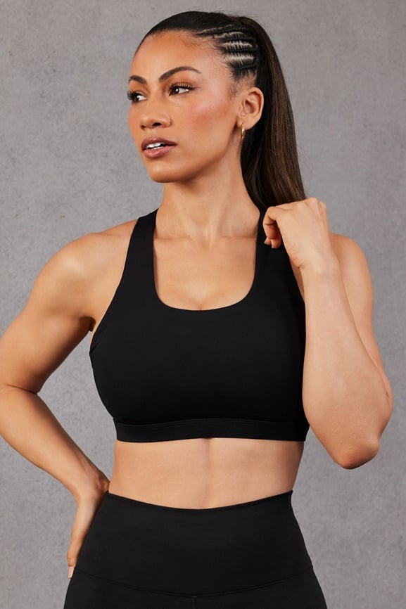 Fabletics Kessler White Medium Impact Strappy Women's Sports Bra, Plus Size  2X