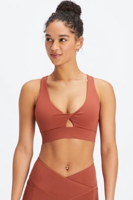 FABLETICS Soft Grey/Ice Cube Oasis Twist Front Padded Sports Bra Size S