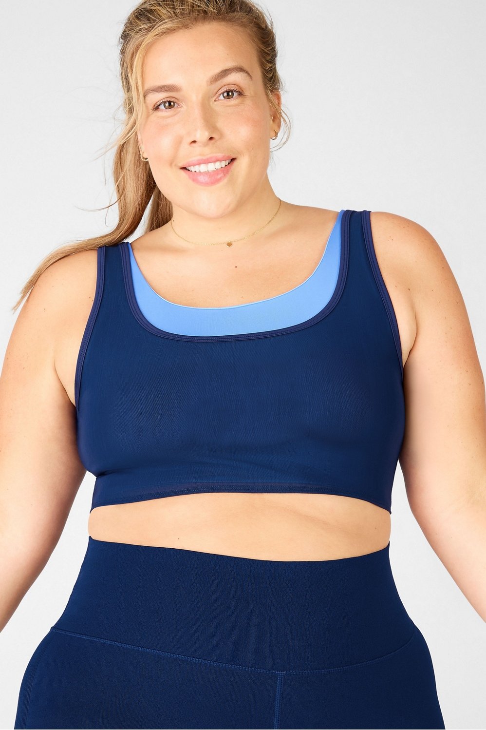Fabletics Small Navy Blue Stretch Mesh Over Double Layer Sports Bra