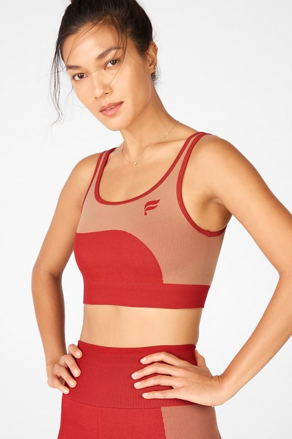 red color block sports bra