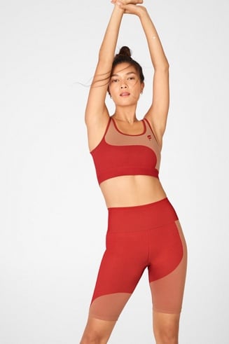 Fabletics Matching Set Red Velvet Sport Bra and Leggings