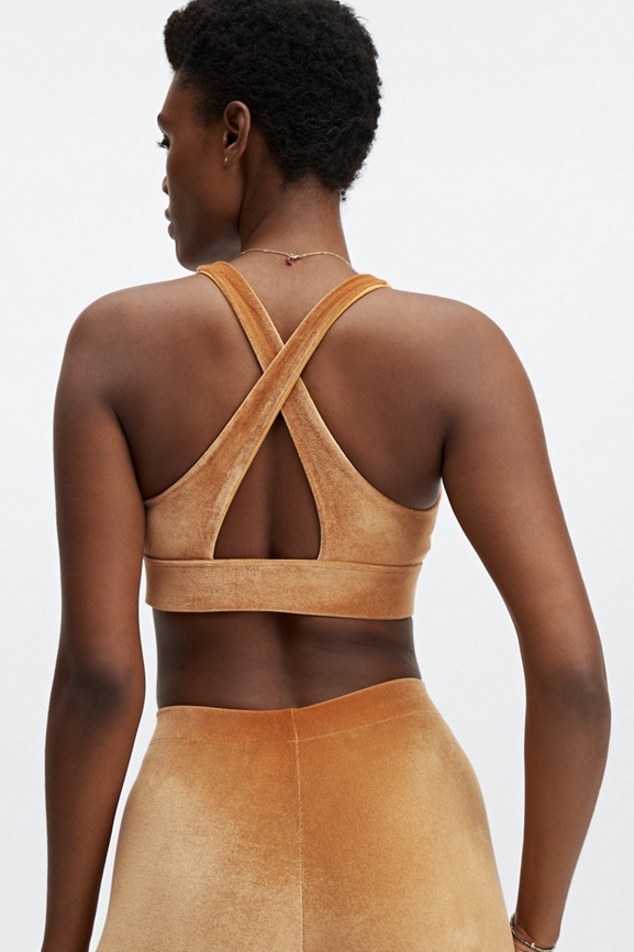 Fabletics Oasis Twist Velour Sports Bra In Light Honey Size XL New With  Tags