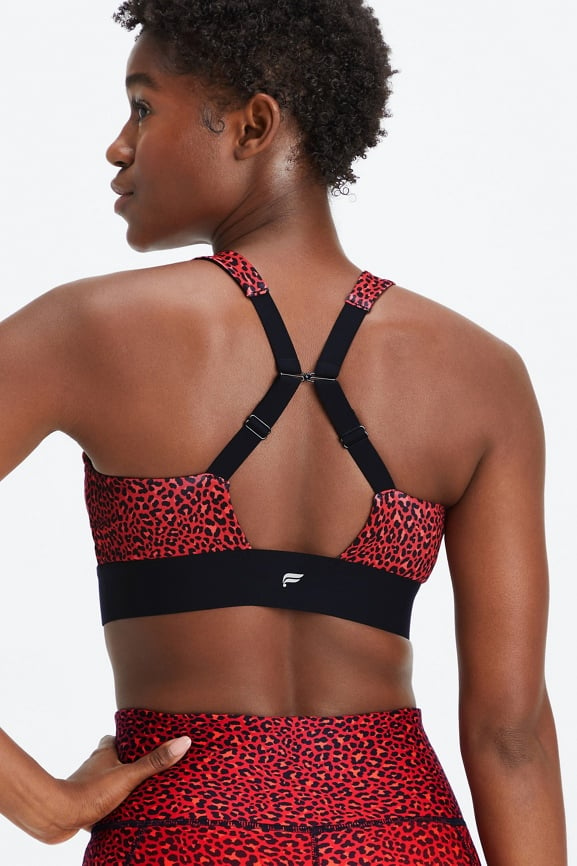 FABLETICS, All Day Every Day Bra in Electric Cherry Mini Leopard/Black NWT