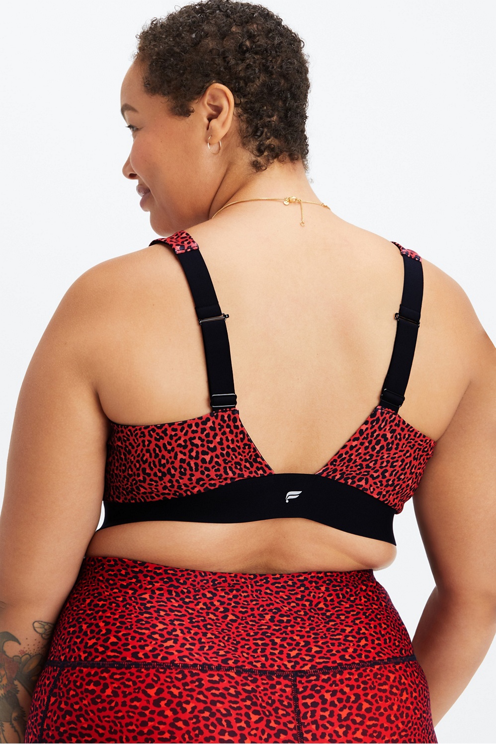 FABLETICS, All Day Every Day Bra in Electric Cherry Mini Leopard/Black NWT
