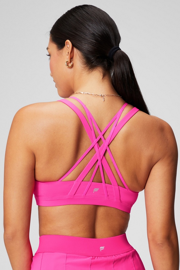 Neon Pink Crisscross Backless Sports Bra