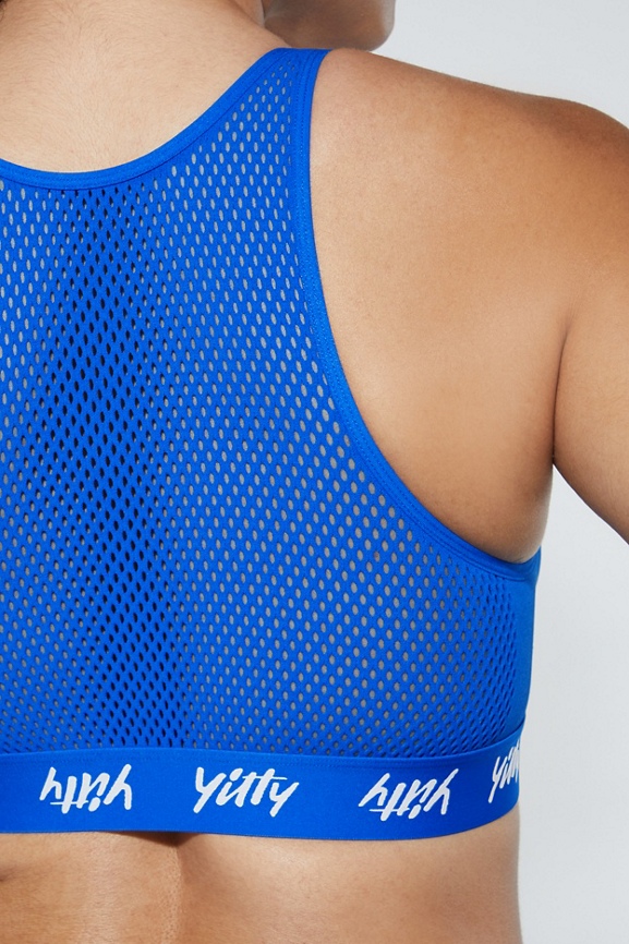 Fabletics Logo V-Neck Criss Cross Front Back Strappy Sports Bra XS Women  Gray 