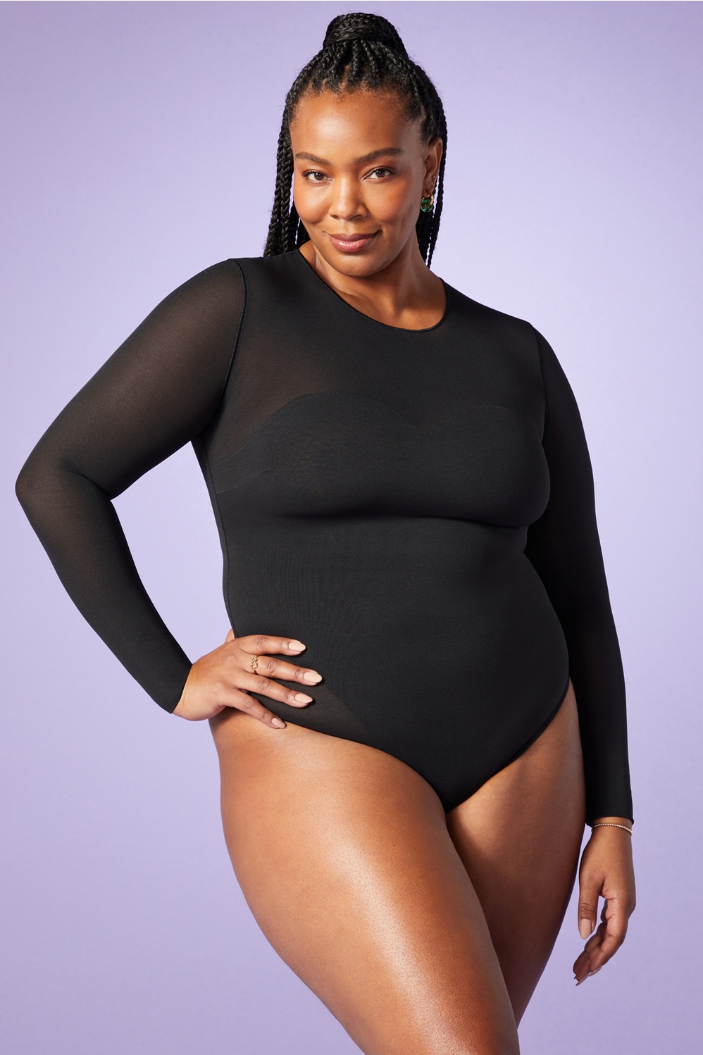 Aayomet Plus Size Shapewear Women's Solid Color Long Sleeve Double Lined  Women's Bodysuit Basic Thong Style Fabric,Black M 