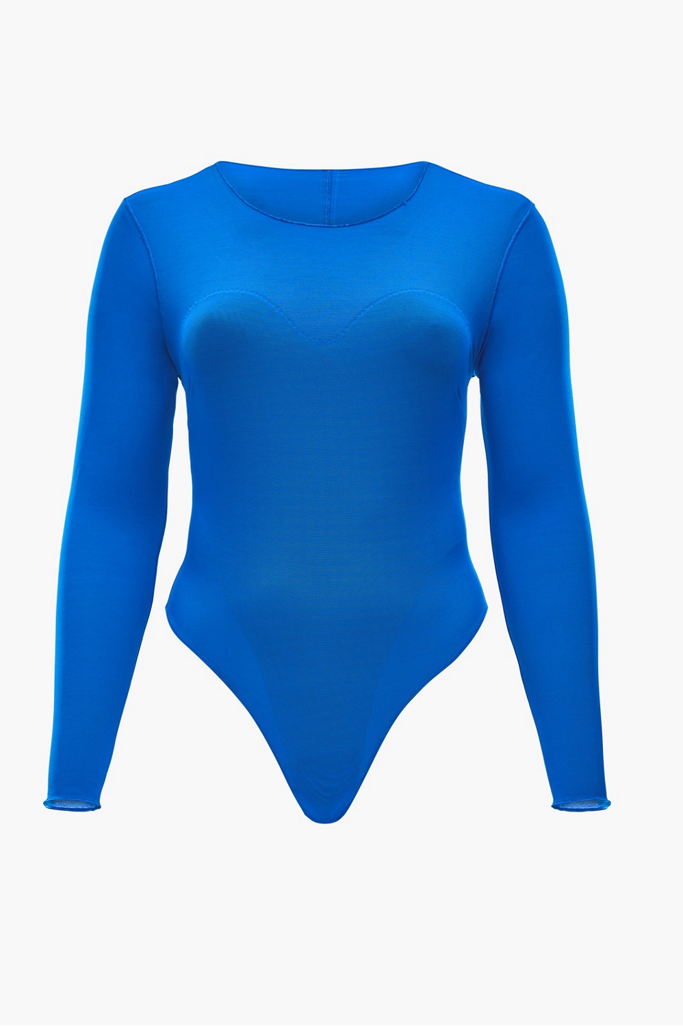 Blue Long Sleeve Popper Detail Thong Bodysuit