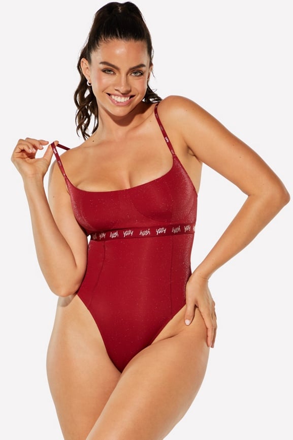 Red store thong bodysuit