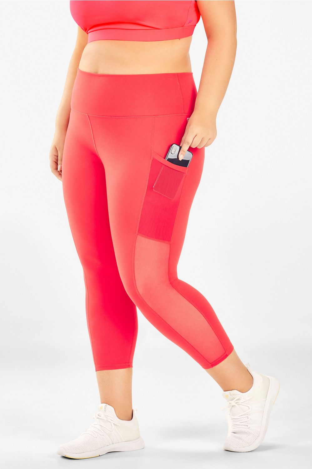 Mila High-Waisted Capri Pocket | Legging in With Coral Fabletics Pop