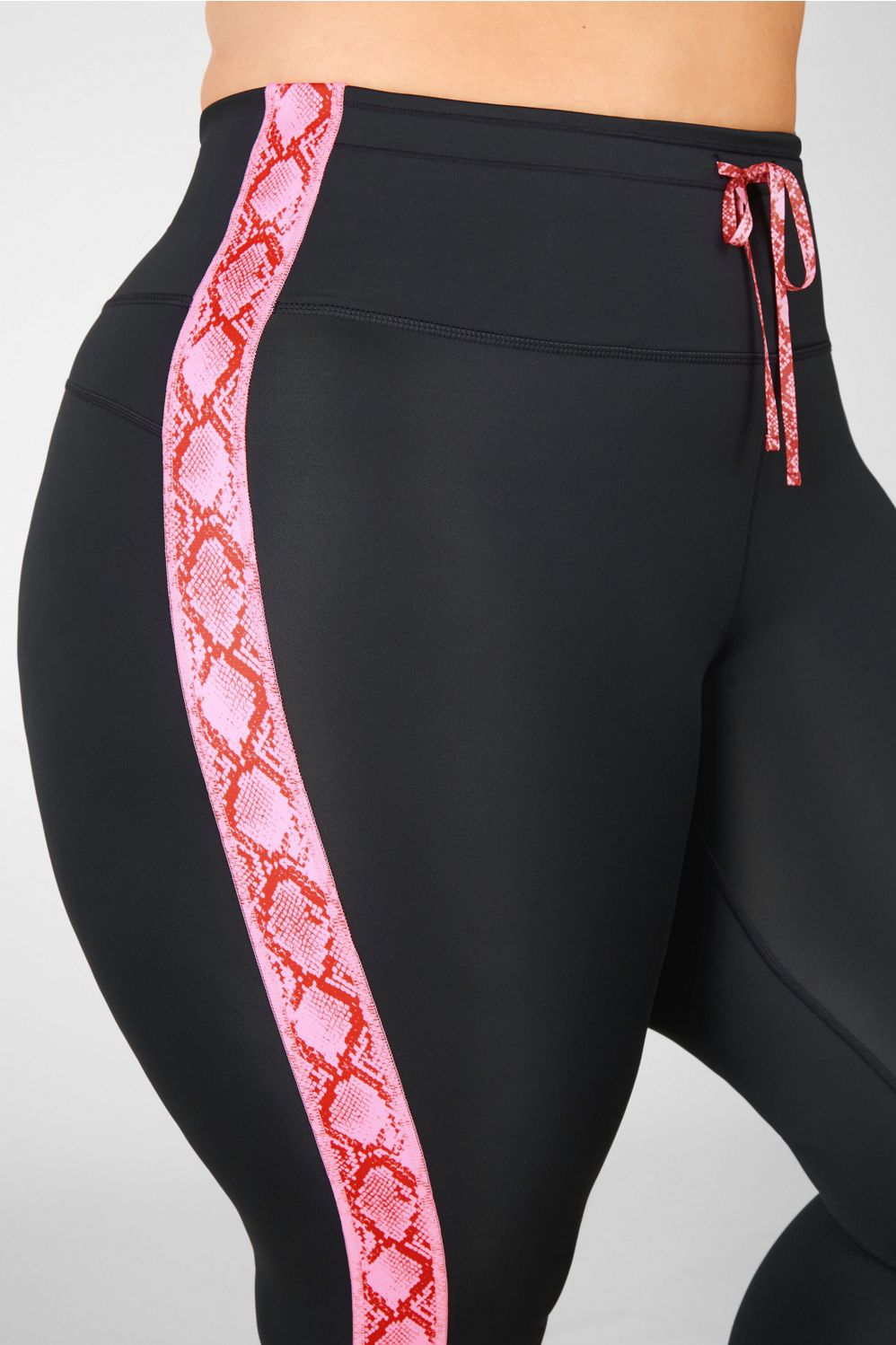 Fabletics High Waisted Ultracool Side Stripe Cropped Black/Pink Leggings