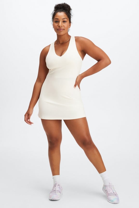 Fabletics Women's On-The-Go Built-in Bra Dress, Tennis, Workout, Exercise,  Back Pocket, Polyester, Elastane, White, Large : : Clothing, Shoes  & Accessories