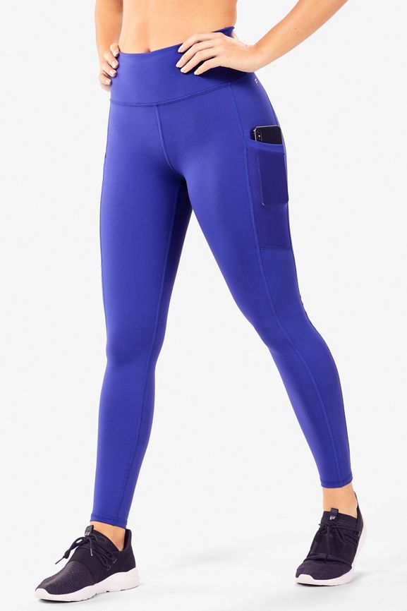 FABLETICS Kate Hudson Blue Black Purple Alessia Mesh Tights Run Yoga Pants sz XS