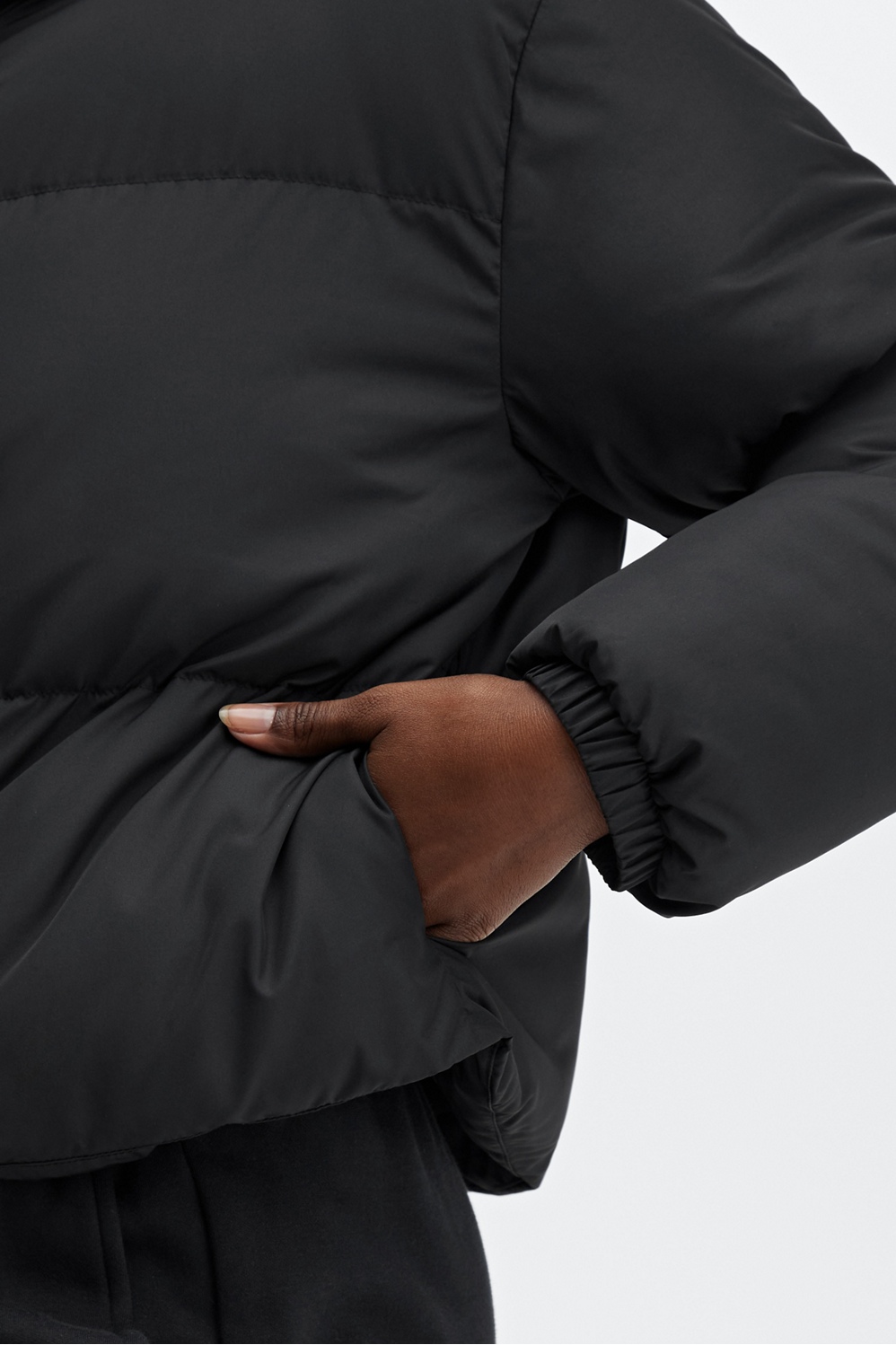 Fabletics black glossy puffer jacket coat Size - Depop