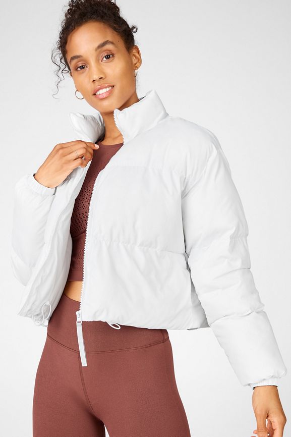 Fabletics Wander Velour Cropped Puffer Jacket  Cropped puffer jacket,  Jackets, Clothes design