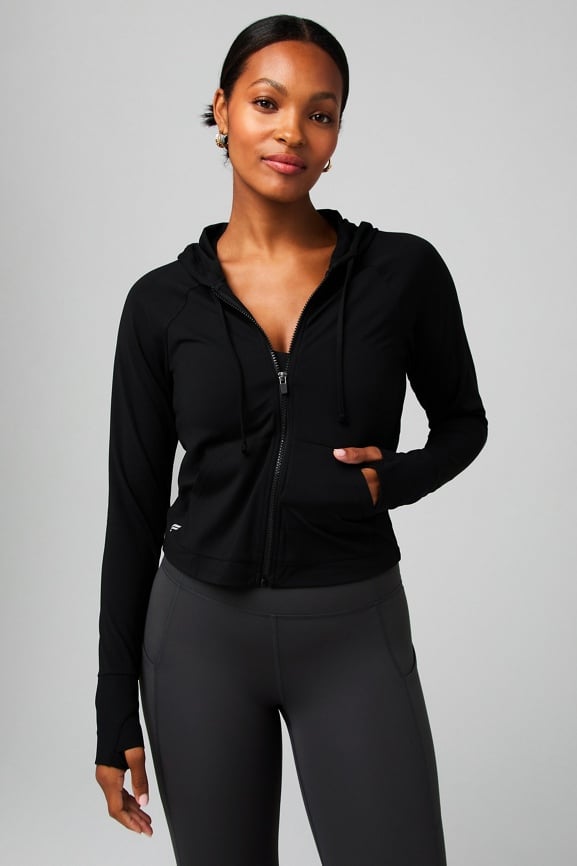 Cropped black zip up hot sale