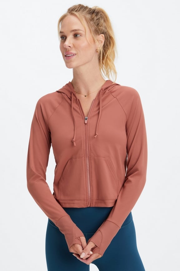 Orange cropped zip online up hoodie