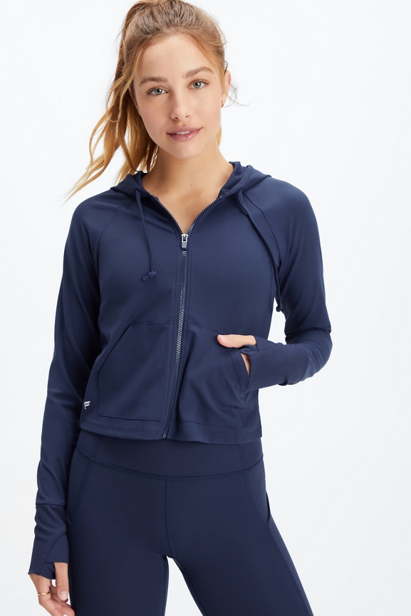 Navy cropped discount zip up hoodie