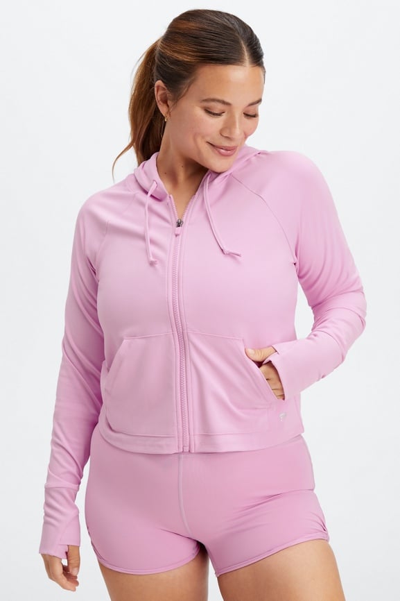 pink cropped hoodie zip up