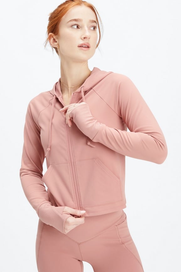 pink cropped hoodie zip up