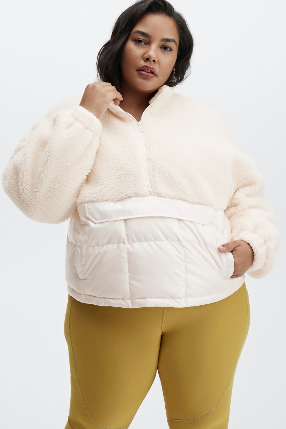 NWT Fabletics 2024 Nelly Sherpa Puffy Half Zip Jacket Cream