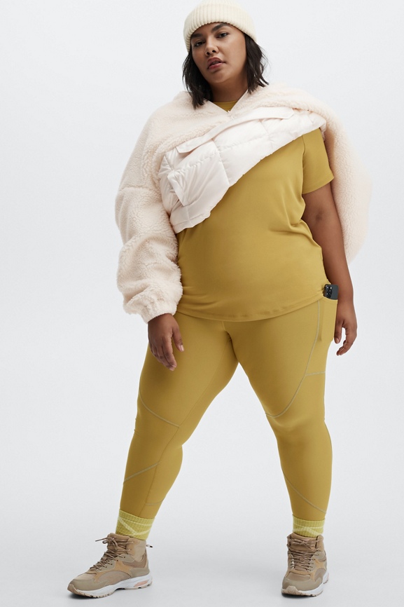 Fabletics Nelly Mixed Media Teddy Jacket Womens XL Cream Pullover Half Zip