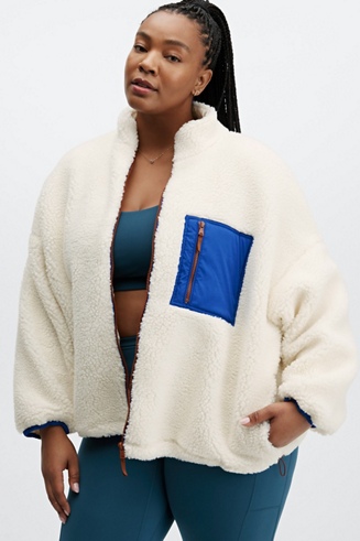 Fabletics Womens Rylan Sherpa Teddy Jacket Full Zip Ivory Plush Size 3X