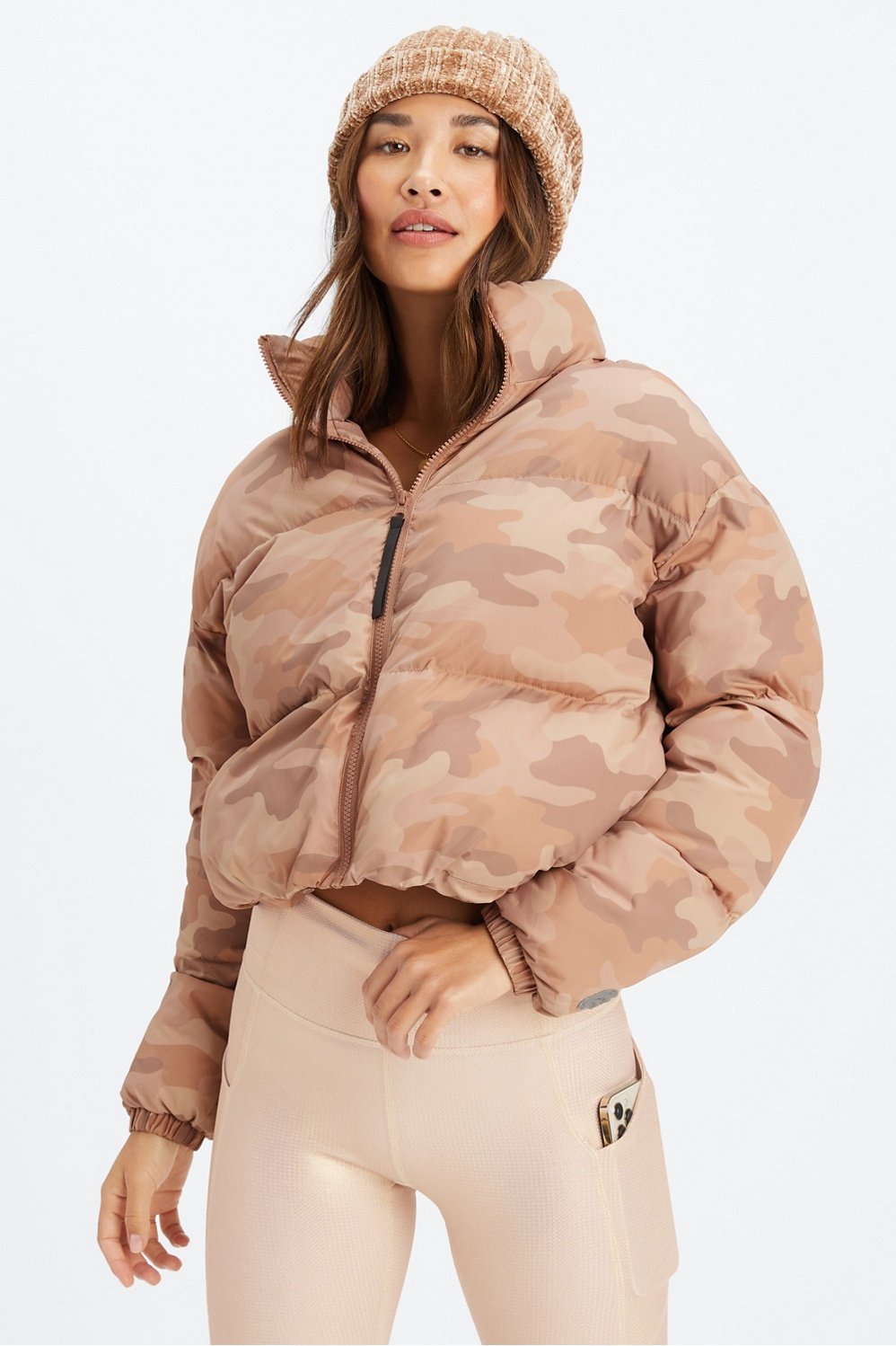 Cropped camo store puffer jacket