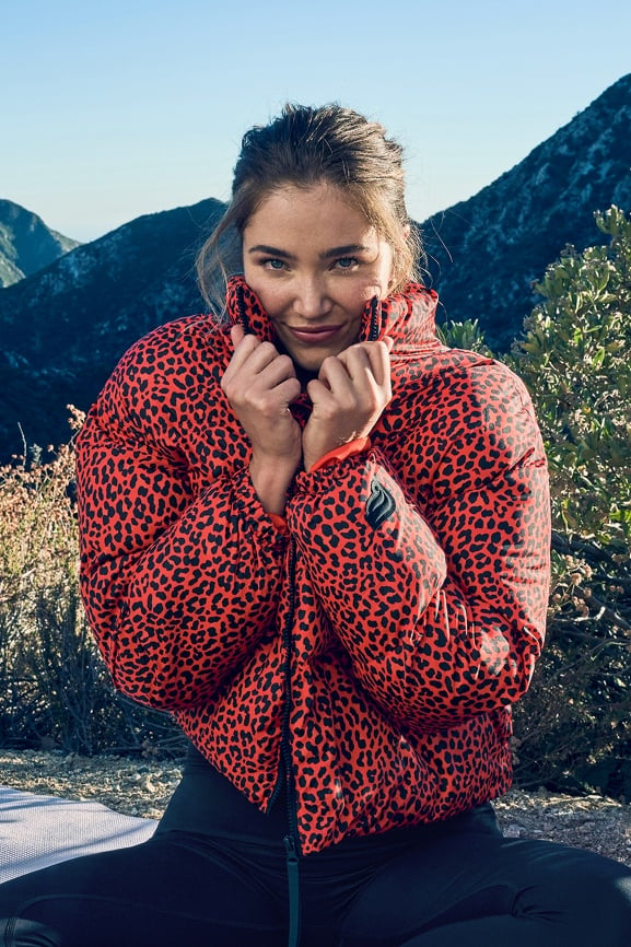 Red leopard puffer jacket online