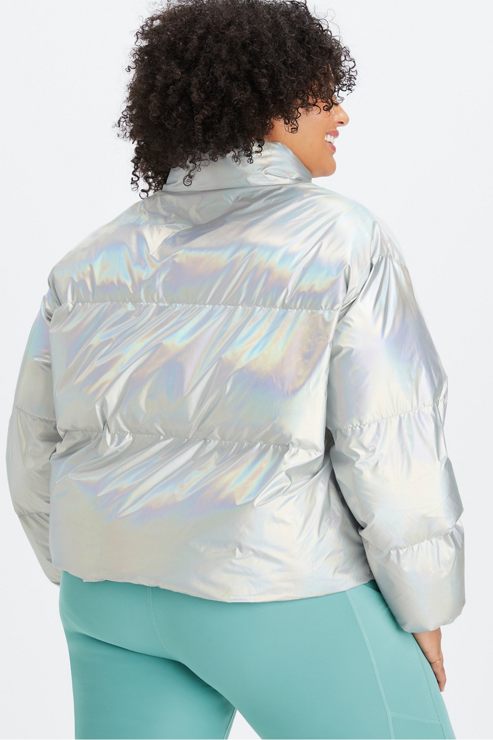 ラファッジ フォーウーマンGlossy crop puffer padding Final Sale Plus Size Shiny Crop Puffer Jacket in Green
