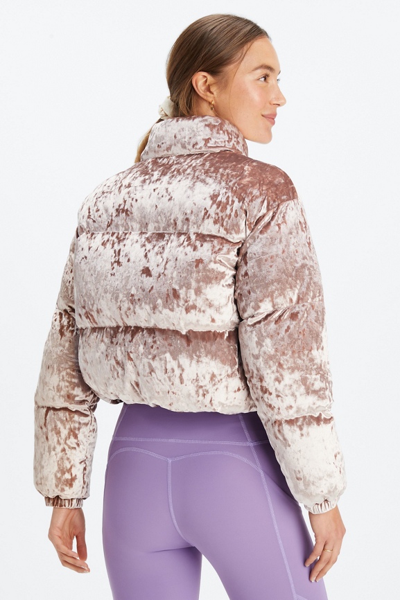 Grey velvet cropped outlet puffer coat