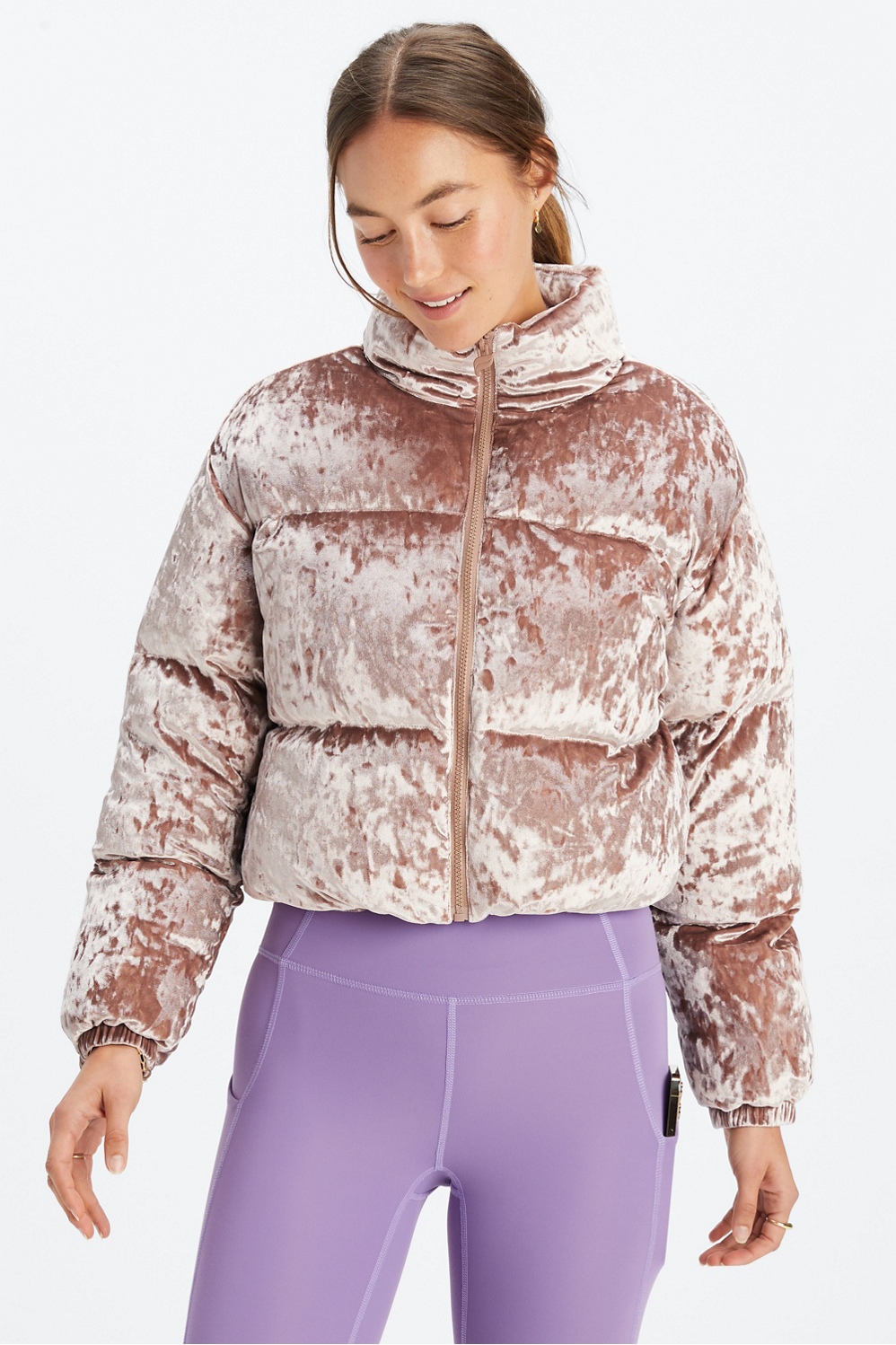 Wander Crushed Velour Cropped Puffer Jacket - Fabletics