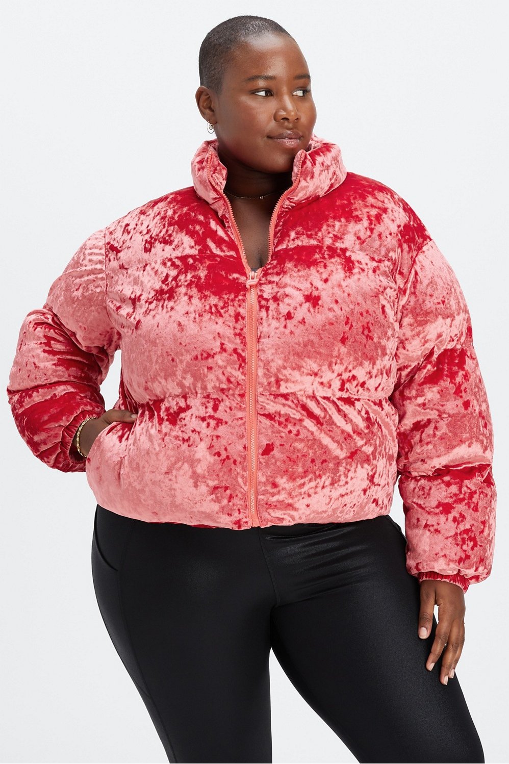 Red puffer cheap crop jacket