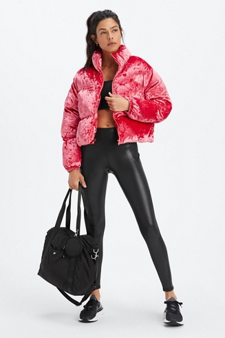 Pink velvet clearance puffer coat